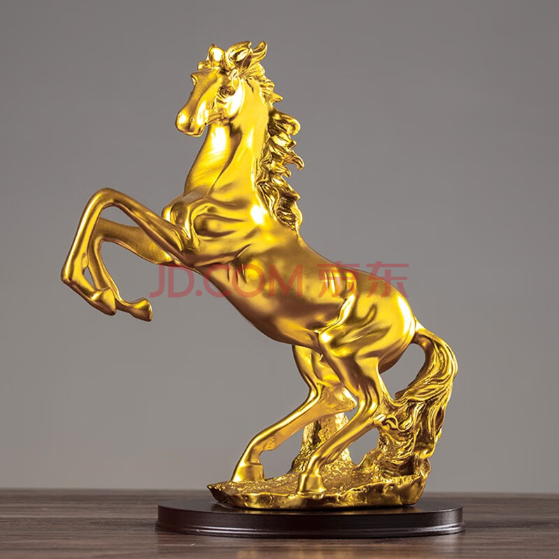 柜马到成功中式树脂工艺品 办公室办公桌招财开业风水礼品 金色骏马