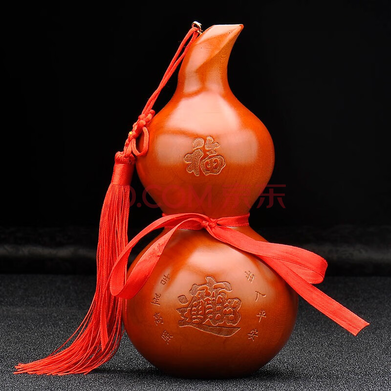 桃木葫芦摆件家居风水实木雕刻实心百福太极八卦客厅工艺品 大号进宝