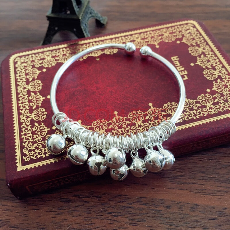 昂比熊韩国饰品银色铃铛手镯 女生光面蒜头手环时尚简约复古镯子饰品