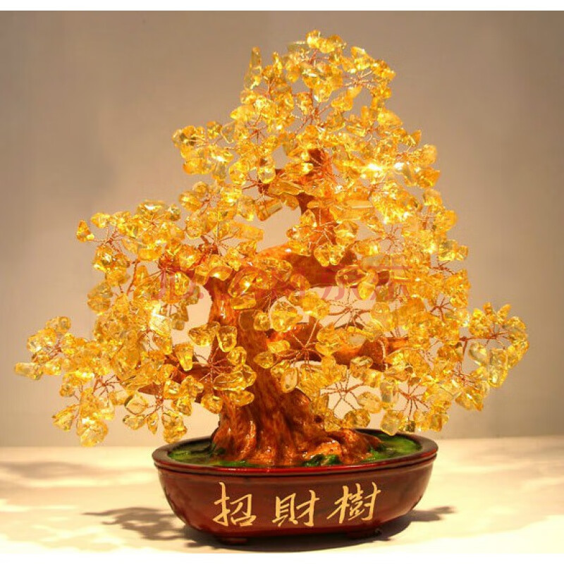 黄水晶发财树摆件树摇钱树转运 开枝散叶 黄水晶大号高28厘米左右【图
