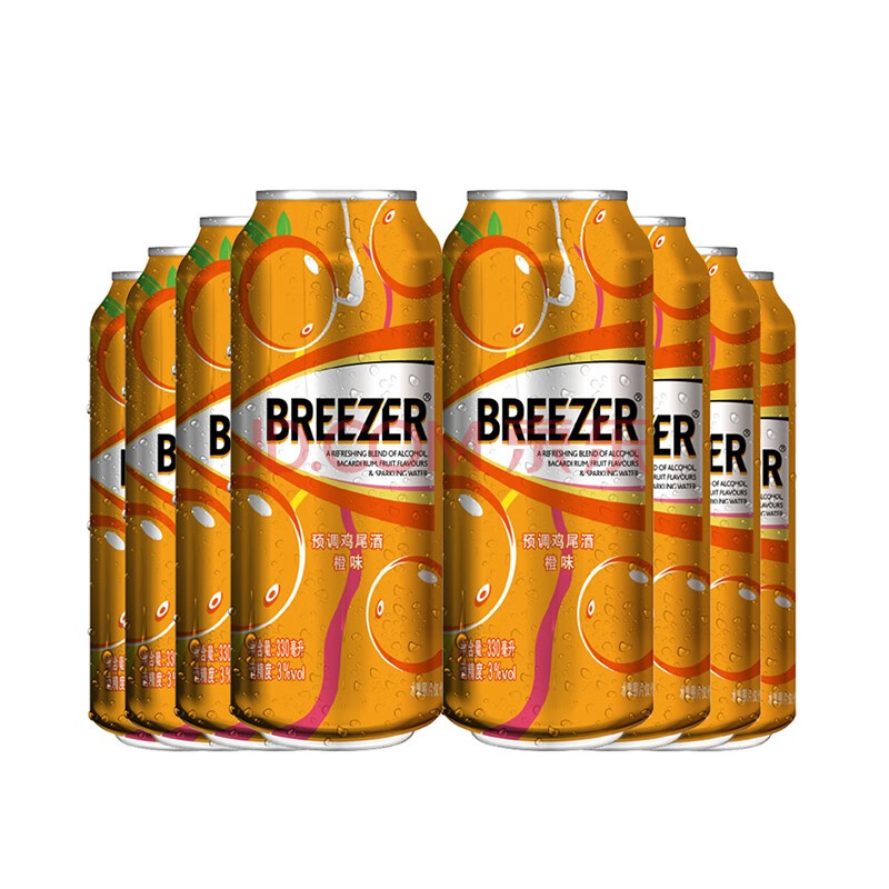 百加得冰銳(breezer)洋酒 3°朗姆預調雞尾酒 繽紛四口味套裝 橙口味8