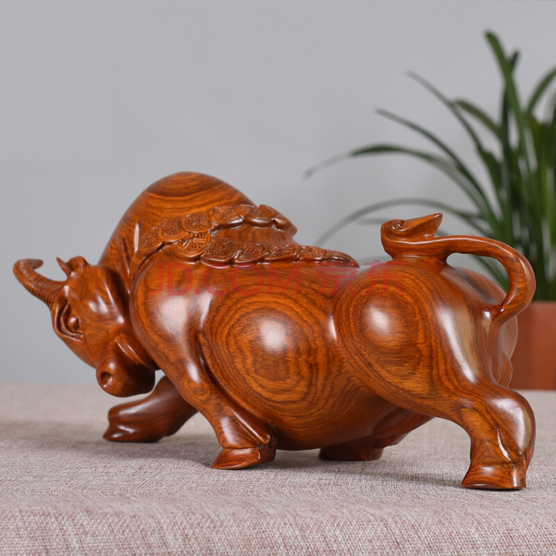 黑檀木雕牛摆件 华尔街牛气冲天实木雕刻 工艺品书房办公室桌面摆件