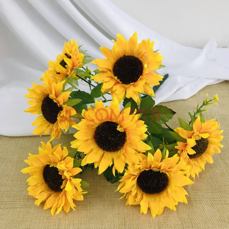 向日葵仿真太阳花束摆设手提篮客厅假花小装饰品餐桌玻璃花瓶摆件