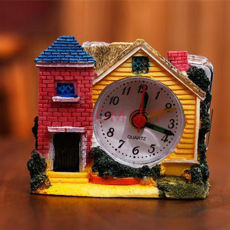 小号城堡闹钟 别墅仿古闹钟 创意闹钟桌面时钟艺术建筑简约桌面摆 a款