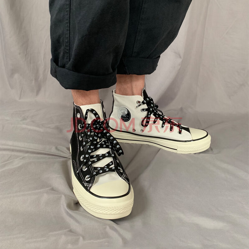 太极阴阳鞋高帮帆布鞋港风百搭日系运动板鞋学生休闲鞋男 鸳鸯黑白 39