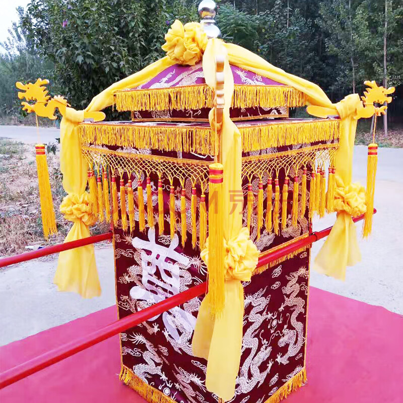 白事花轿八抬殡葬轿子抬骨灰盒轿折叠直销中式道具轿 紫色大龙云锦顶