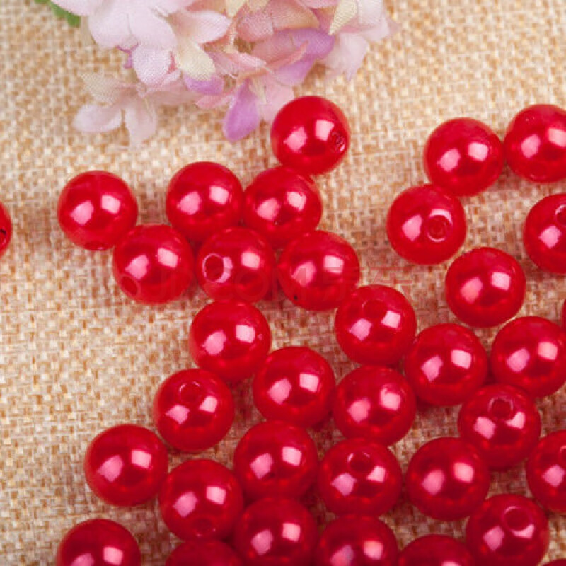 不掉皮6-8mm仿珍珠diy手工材料串珠女饰品配件珠子散珠彩色珍珠 红色