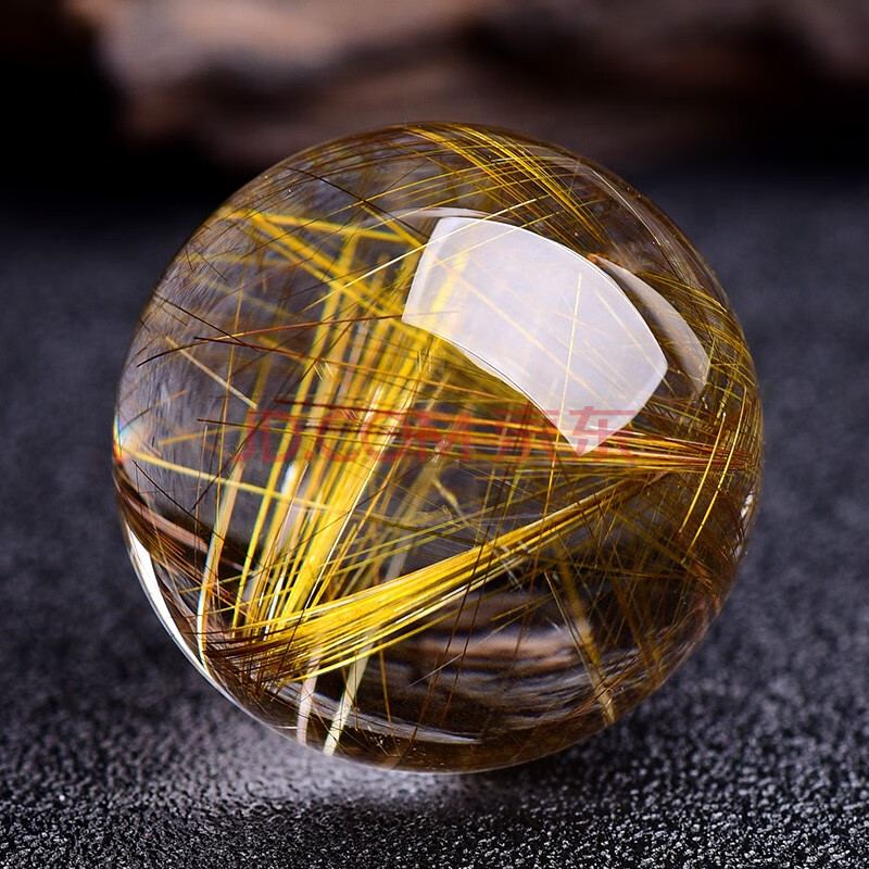 珒福源 天然水晶 金发晶摆件发晶转运珠水晶球家居风水办公室摆件开业