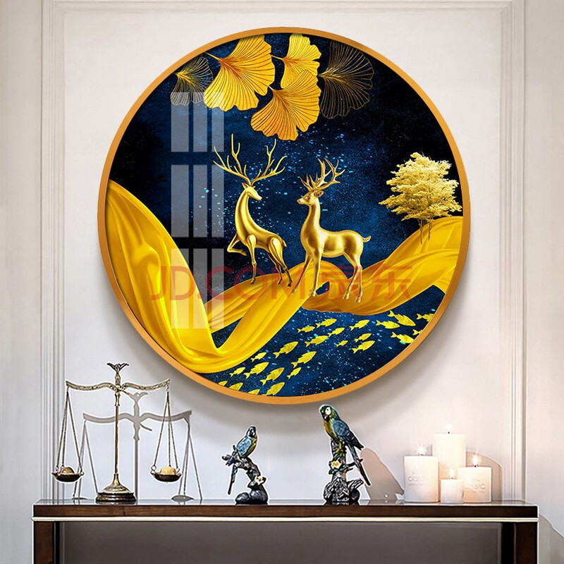 叶圆形玄关装饰画走廊过道挂画客厅卧室沙发墙壁画餐厅画 鸿案鹿车