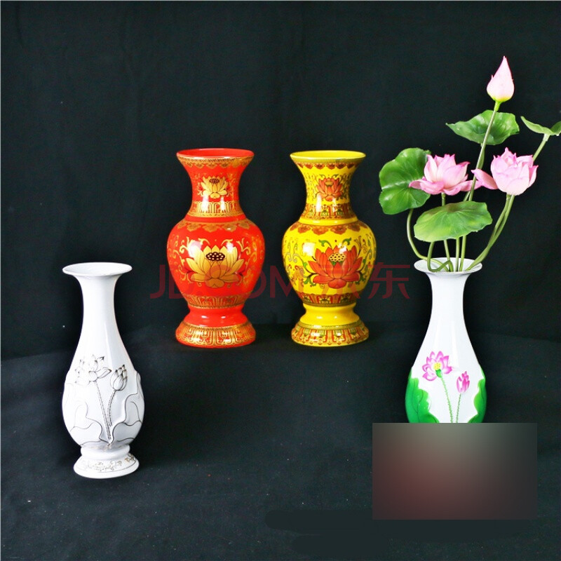 供佛花瓶陶瓷供瓶佛堂观音净水瓶莲花瓶供佛摆件佛前供花瓶佛具 彩