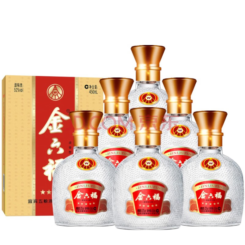 金六福五星 五糧釀造 濃香型四川白酒 經典五星52度450ml*6瓶