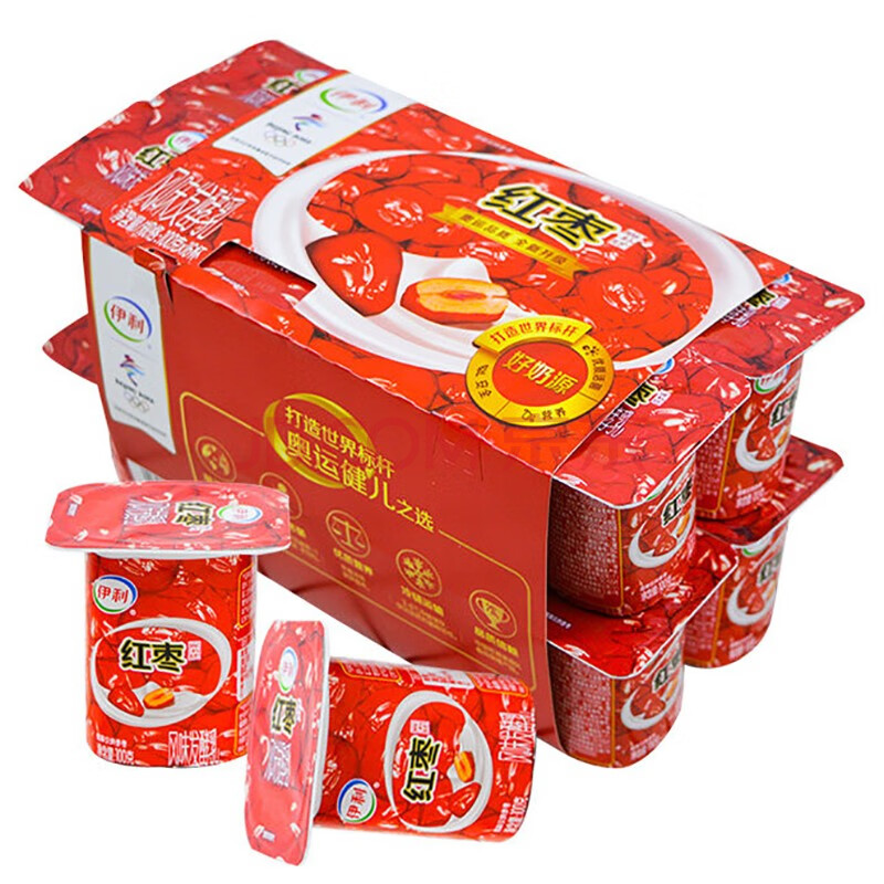 伊利八连杯红枣酸奶益生菌发酵盒装100g*16杯红枣杯装奶