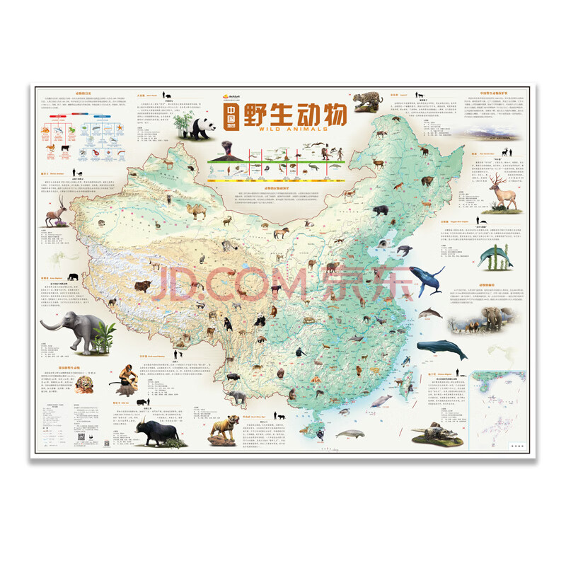 【ar版】中国野生动物分布地图2018年全新高清正版 3-14岁幼少儿小