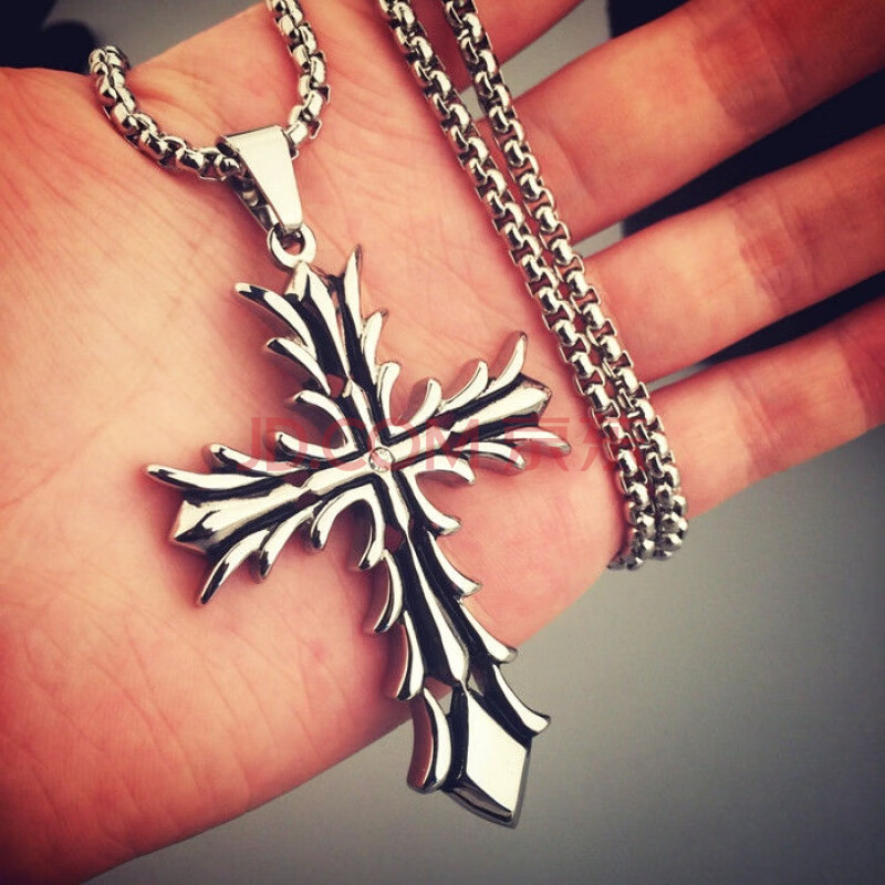 罗丽莎 潮牌克罗心项链男嘻哈土酷蹦迪项链女潮废话挂链 鸢尾十字架