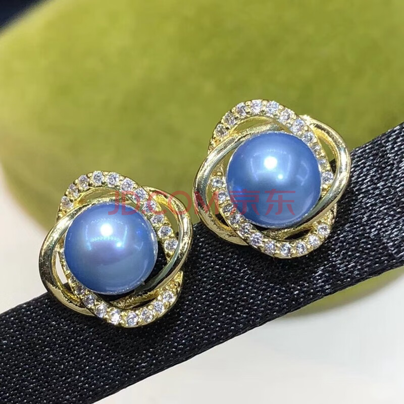 俊辰珠宝 天然珍珠耳钉 气质星空蓝珍珠耳坠淡水珍珠耳饰