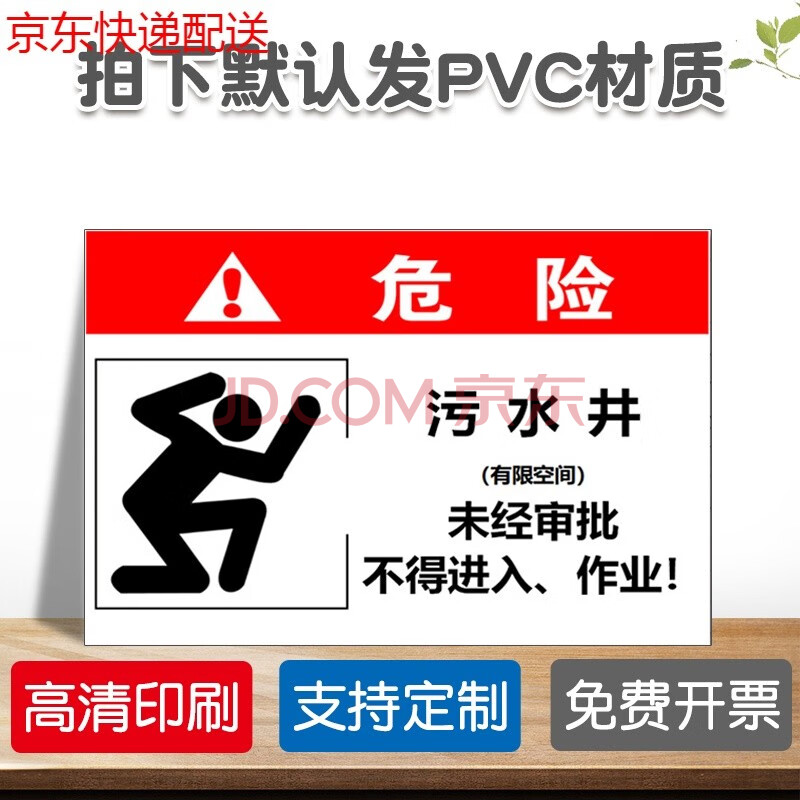 污水井警示牌【默认发pvc材质】 30x40cm