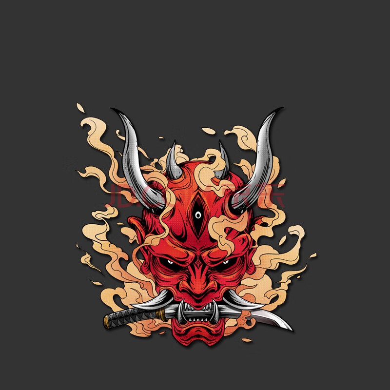 武士车贴个性鬼武者面具车身划痕贴纸电动摩托车后窗贴装饰贴 鬼武士