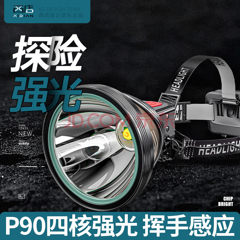 西店微笑鲨 头灯强光p90灯珠大功率超亮远射大泛光usb充电户外家用