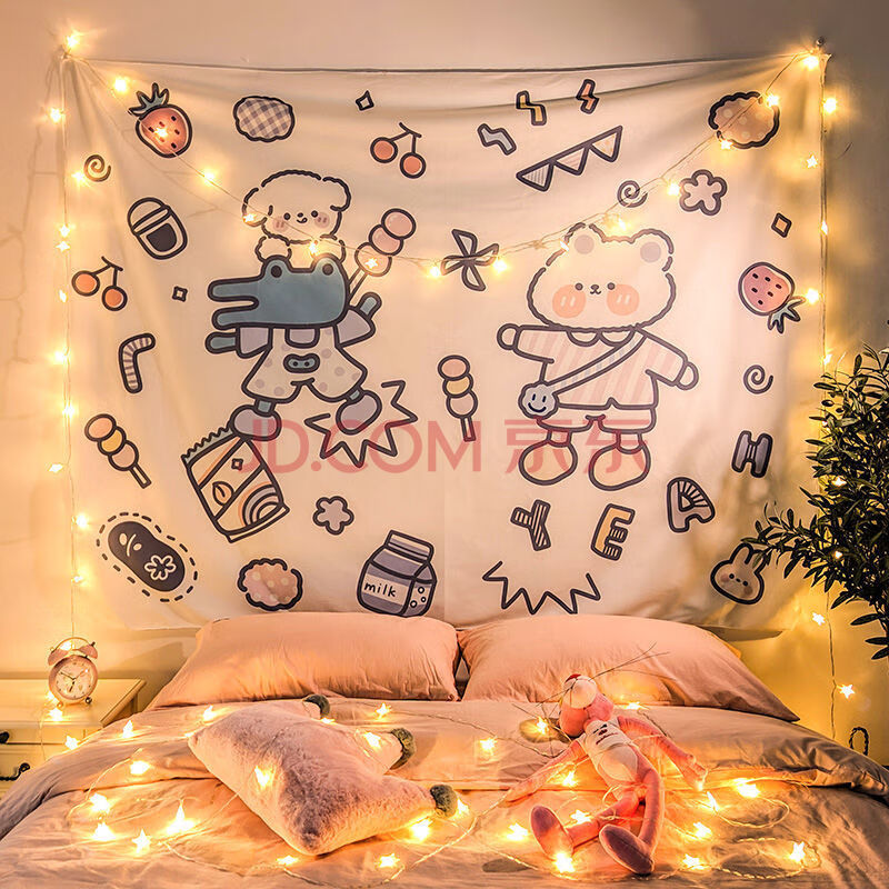 熊诺茗ins卡通挂布动漫可爱个性背景布儿童房间直播布置装饰挂毯 朋友