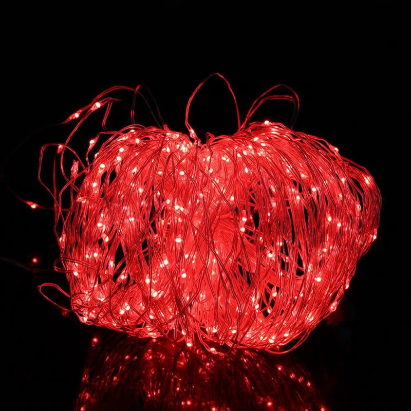 装饰灯室内led铜线灯串家用防水彩灯串景观灯北极象红色带太阳能板5米