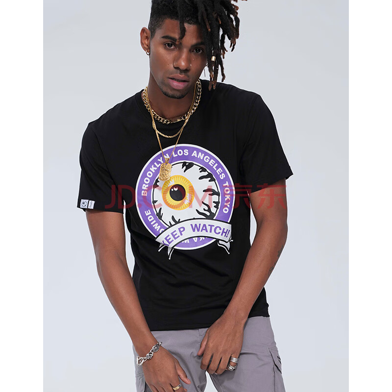 mishka大眼球短袖t恤男女同款圆领印花休闲宽松情侣款复古logo情侣装