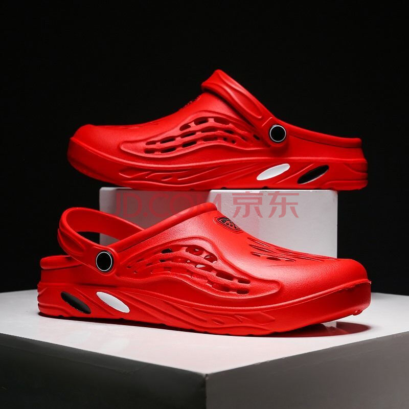 软底洞洞鞋男外穿拖鞋男夏室外潮流包头凉鞋沙滩鞋男 红色 37