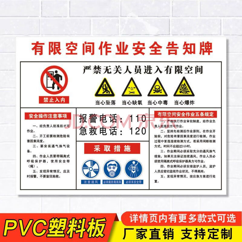 有限空間作業安全告知牌安全警示牌受限空間危險作業告知卡標識牌子