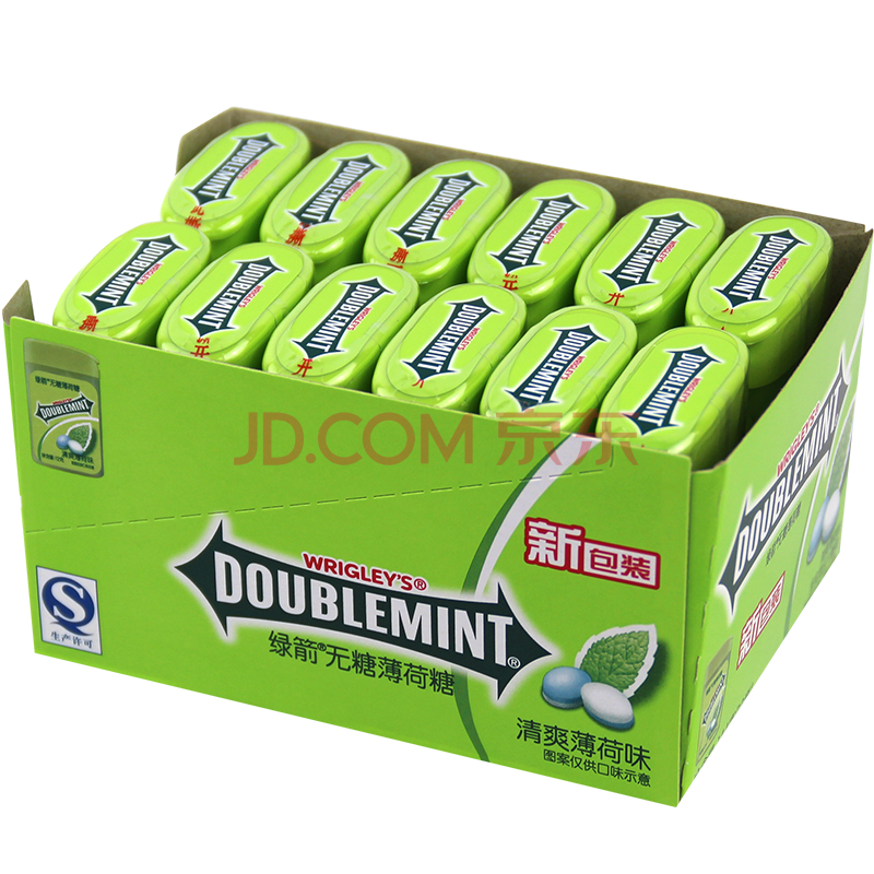 绿箭(doublemint)无糖薄荷糖清爽薄荷味塑料整盒装20粒12g*12瓶 清爽