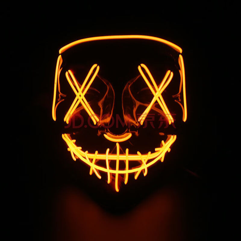 万圣节el发光恐怖面具led全脸男女派对面罩v字小丑面具v字仇杀队橘黄