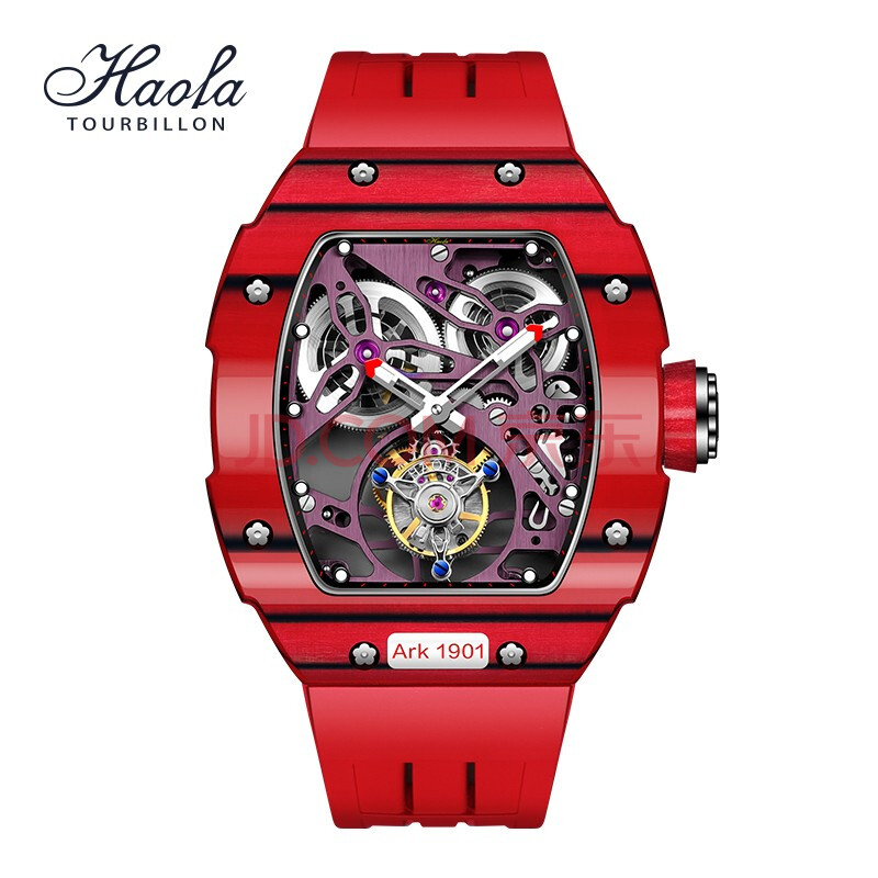 豪法(haofa)飞行陀飞轮表 碳纤维男士机械表 酒桶型个性防水镂空时尚