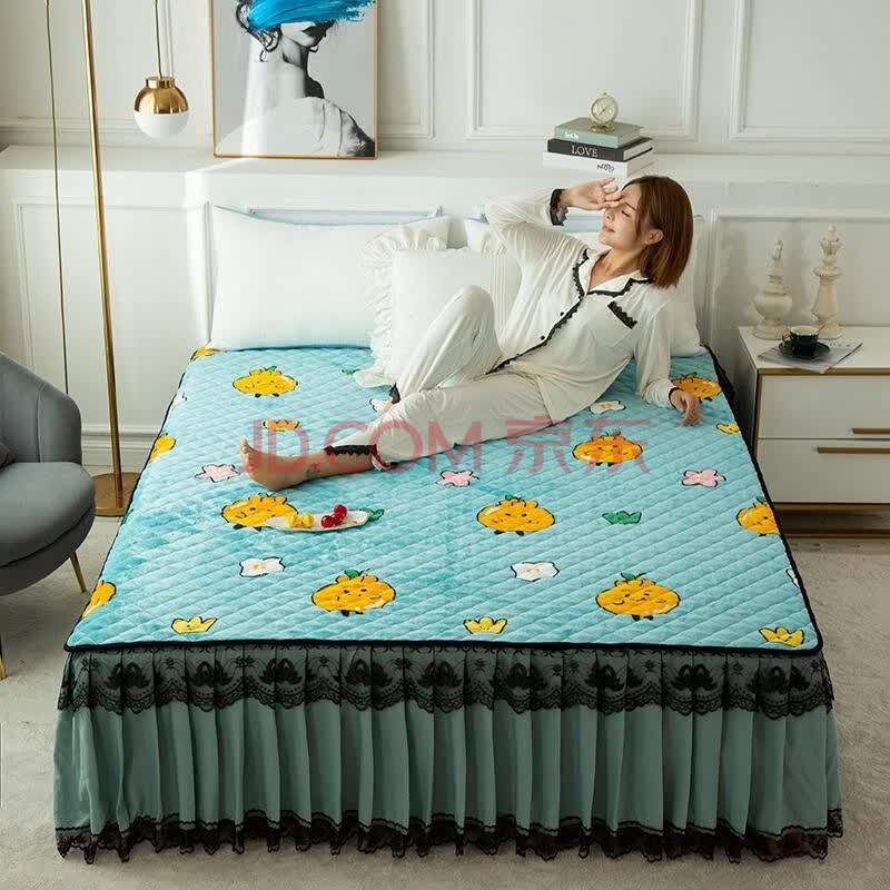 南极人家纺床裙加厚秋冬保暖法兰绒夹棉床罩床垫保护罩防尘罩 小橘子