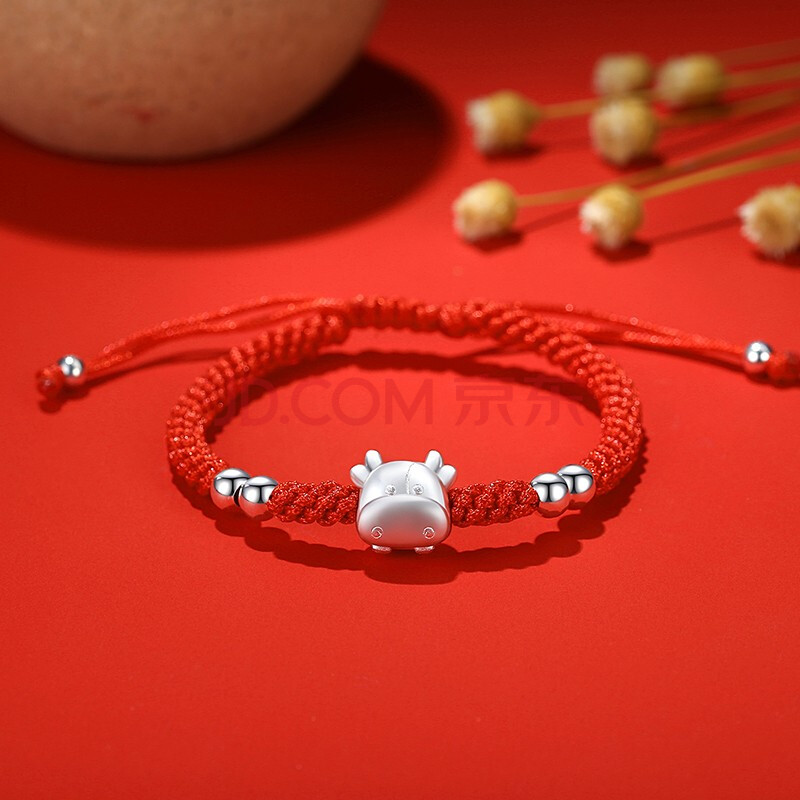 玖长时足银999牛年本命年红绳手链男士女生宝宝儿童萌牛手绳男女款银