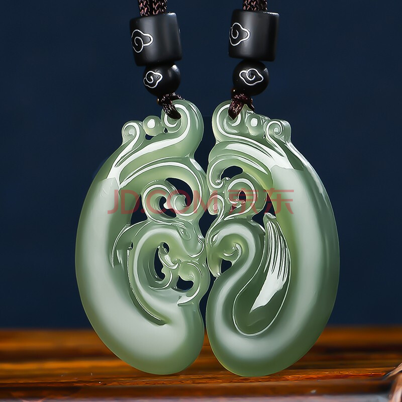 玉湖水绿龙凤佩玉吊坠 男女士情侣款龙凤呈祥玉坠玉牌玉挂坠玉佩一对