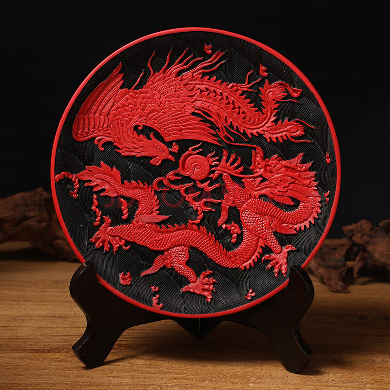 漆器盘10寸 12寸 8寸北京特色工艺摆件雕漆复古剔红漆器看盘子送老外