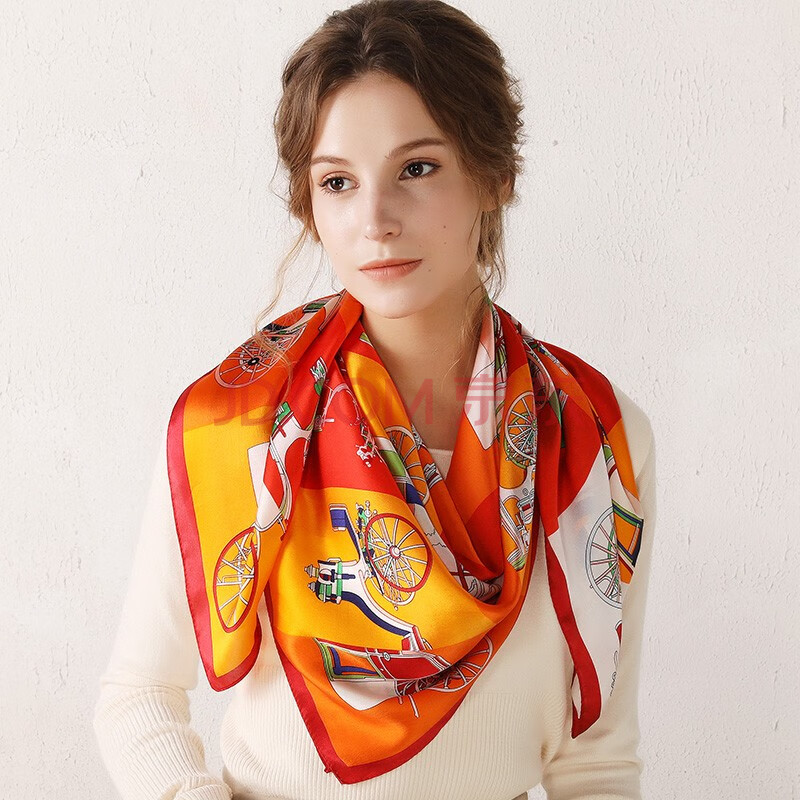 of shanghai)真丝丝巾女士秋冬季时尚大方巾休闲百搭围巾 马车接龙桔