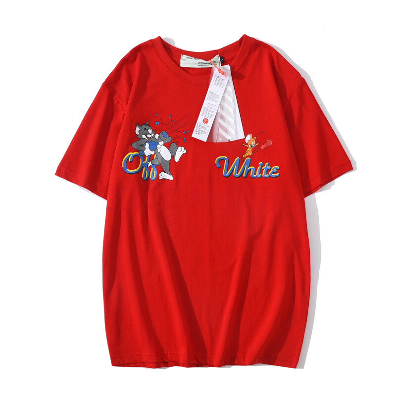 vansetuoff欧美潮牌white联名款猫与老鼠箭头短袖男女青少年休闲打底