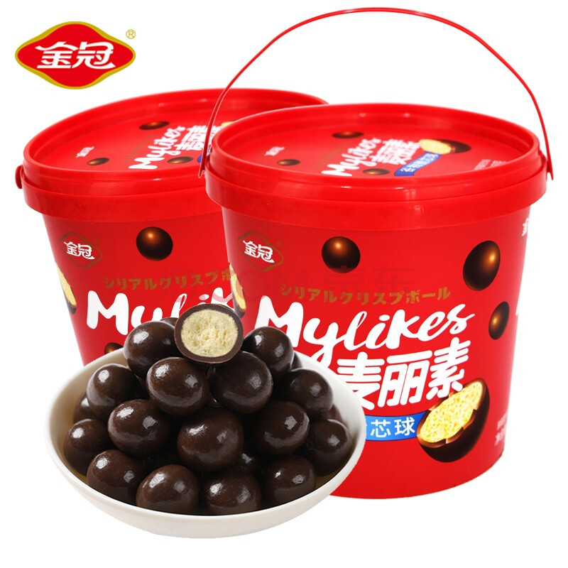 蜡笔小新 麦丽素跳跳糖夹脆心巧克力豆桶装糖果怀旧休闲零食 金冠