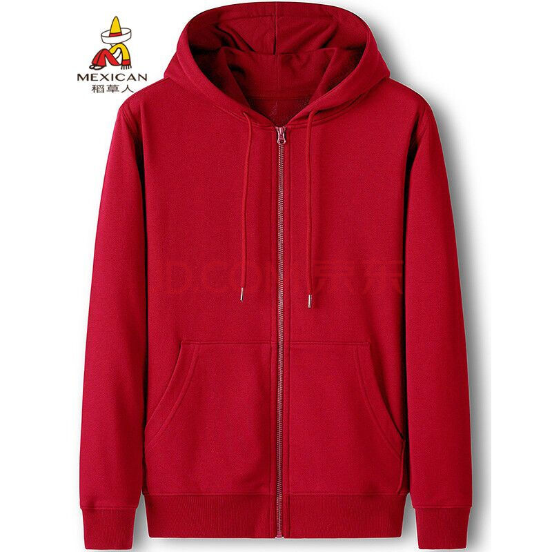 秋冬加绒加厚宽松拉链开衫上衣纯色运动休闲外套男 红色【常规款】 s