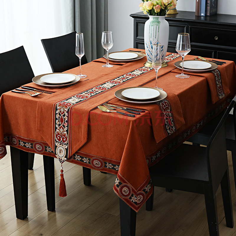 红木家具实木餐桌长方形桌布新中式布艺桌垫茶几茶台布家用客厅正方形