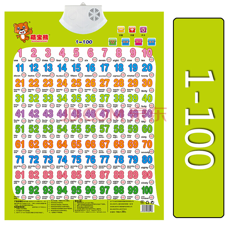 宝宝学个英语英文字母挂图有声拼音英标发音图片墙贴全套喜嘉华 1-100
