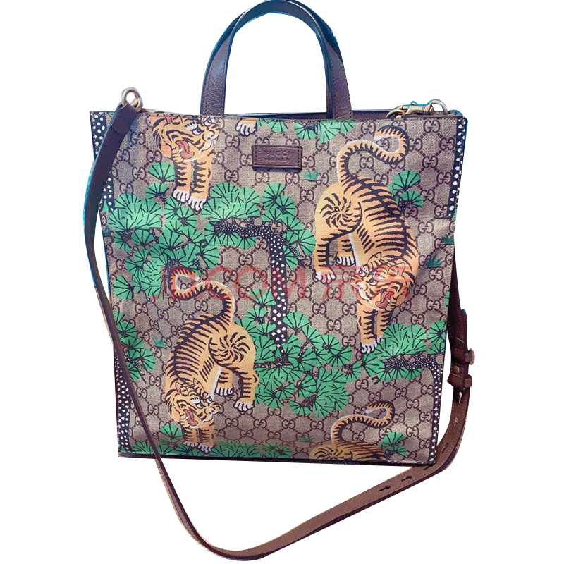 【二手95新】gucci古驰 老虎印花帆布托特包 手提单肩斜挎包 手提单肩