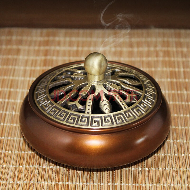 上善若水 圆平底炉香炉纯铜檀香炉沉香熏香炉仿古香薰炉家用室内盘
