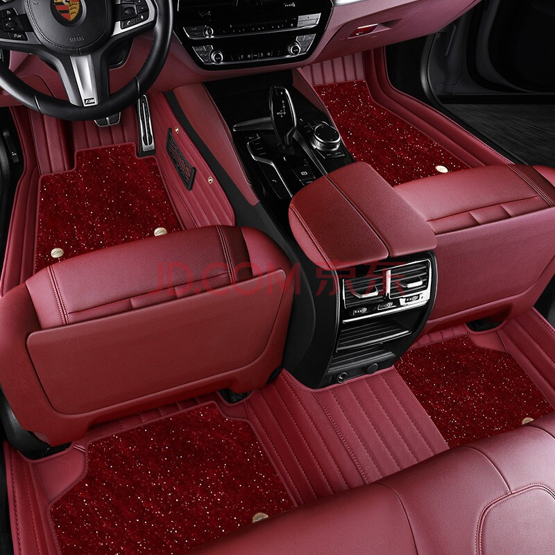 拉taycan/911/macan/718真牛皮全包围专车汽车脚垫 真皮 星光毯酒红色