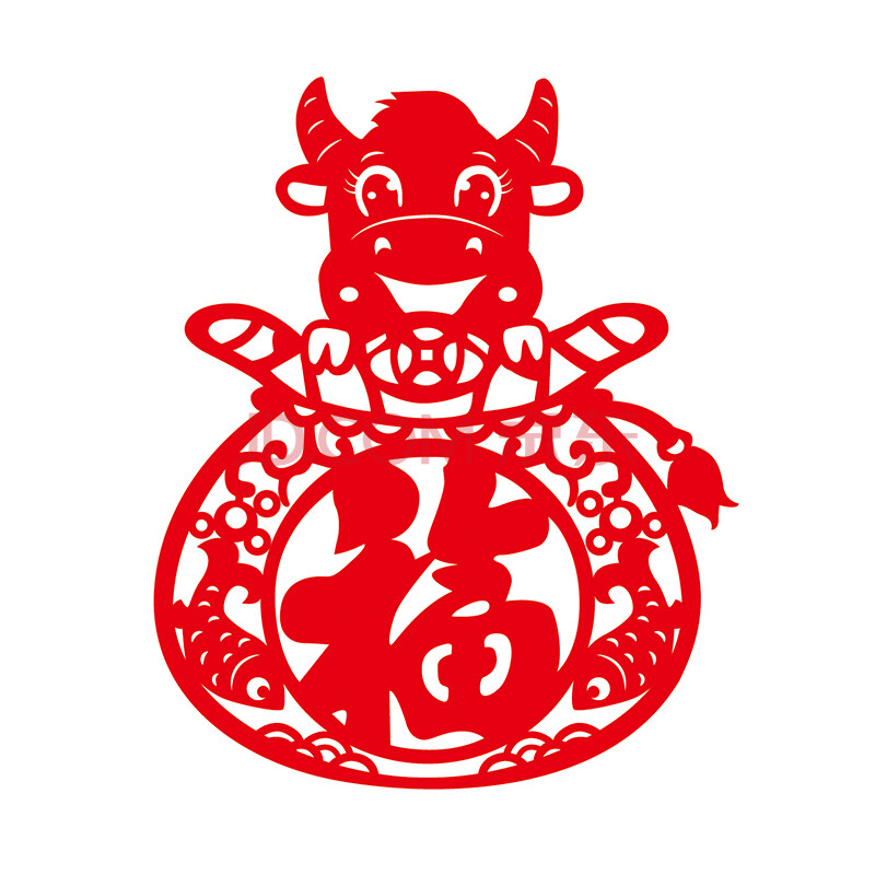 2021新年春节玻璃门贴剪纸装饰牛福字静电贴绒布窗花过年布置用品