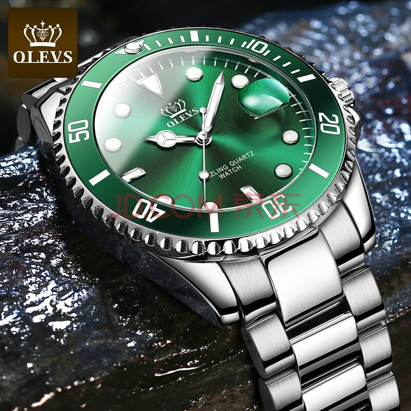 (olevs)品牌手表男时尚防水男表绿水鬼潜水表潮流夜光男士手表型男