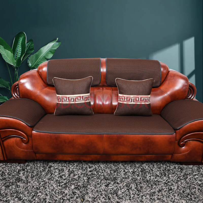 老式沙发垫 咖啡色 单座三件套【坐垫 两扶手垫 一靠背】