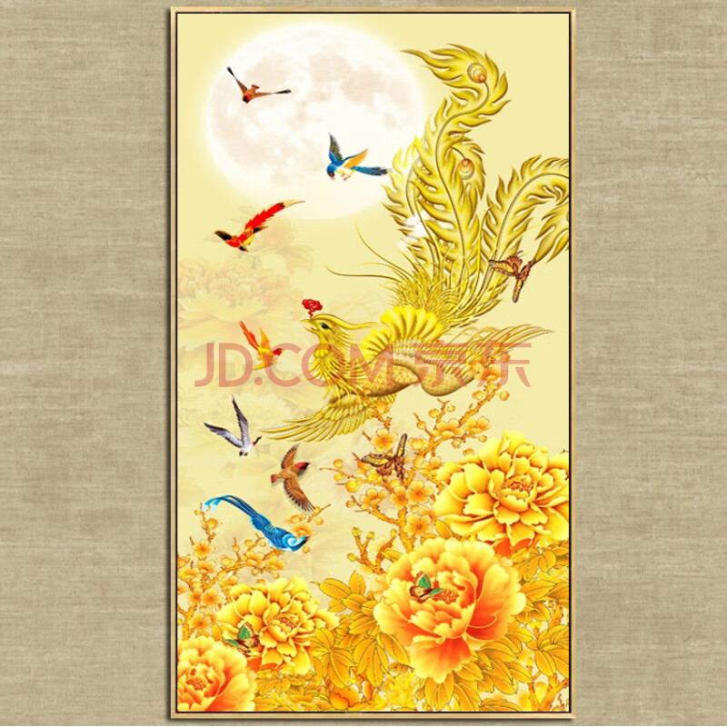 百鸟朝凤玄关画 玄关装饰挂画现代入户风水竖版免打孔简约中欧式凤凰