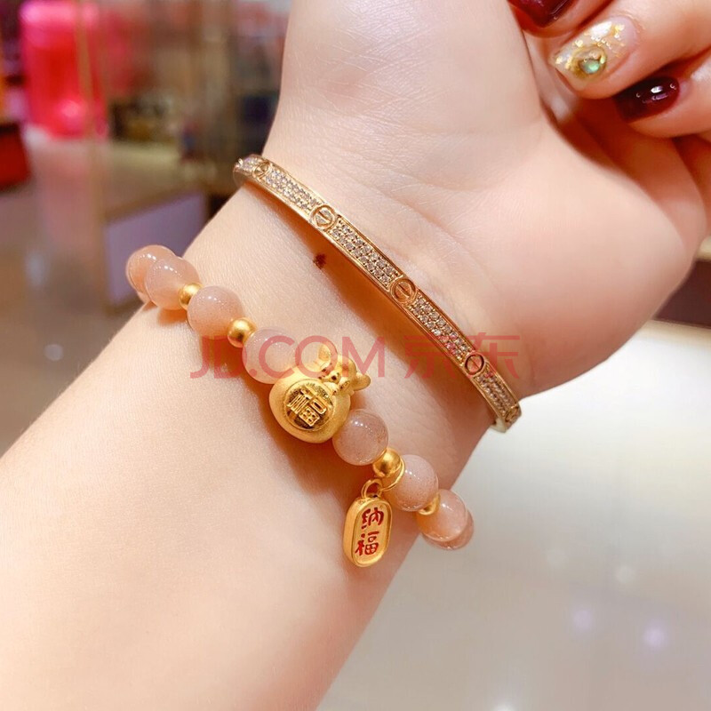 【顺丰速运】瑞诺 黄金招财猫手链女太阳石幸运水晶首饰轻奢时尚高级