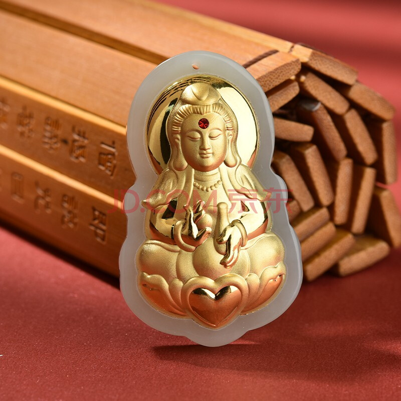 苏魅儿 金镶玉观音吊坠 男女情侣款项链玉佛玉石玉佩礼物饰品 月光净