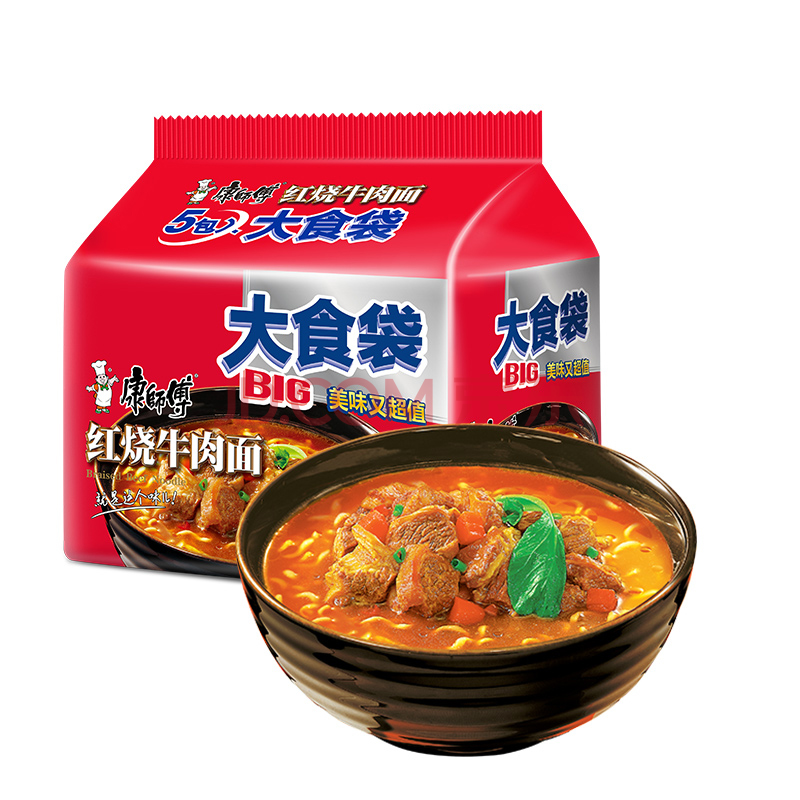 康师傅红烧牛肉大食袋big五入121g*5